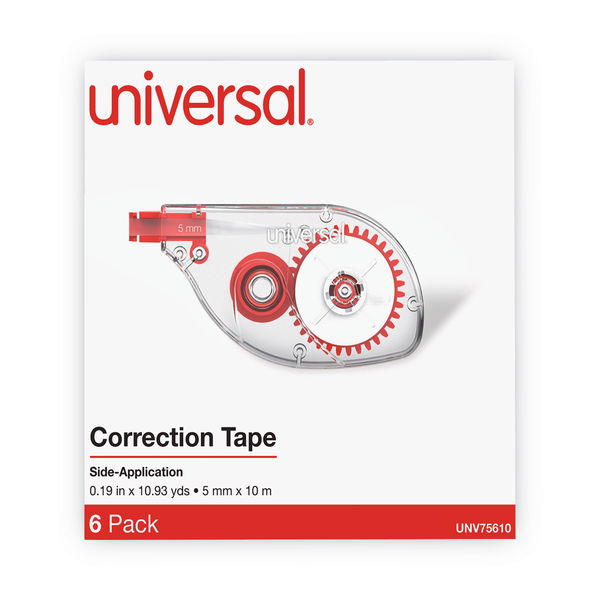 UNV75610 SideApplication Correction Tape, Transparent Red Applicator
