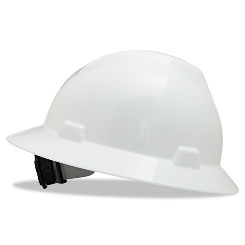 V-Gard Full-Brim Hard Hats, Ratchet Suspension, Size 6 1/2 - 8, White