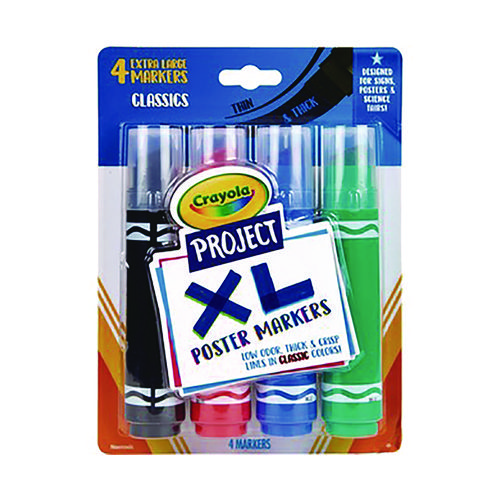 XL Poster Markers, Thin/Thick Chisel Tip, Assorted Classic Colors, 4/Pack