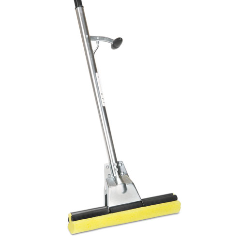 SKILCRAFT Industrial Steel Mop, 12" Wide Yellow Cellulose Head, 52" Sliver Steel Handle