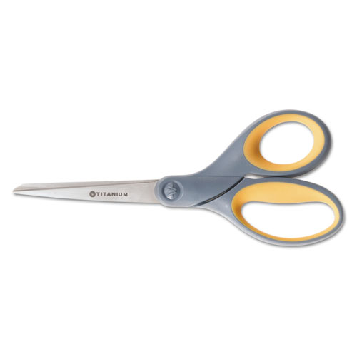 5110016296575 SKILCRAFT Westcott Titanium Bonded Scissors, 8" Long, 3.5" Cut Length, Gray/Yellow Straight Handle