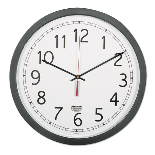6645016238824 SKILCRAFT Quartz Wall Clock, 16.5" Overall Diameter, Black Case, 1 AA (sold separately)