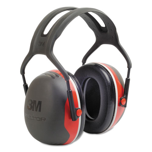 PELTOR X3A Over-the-Head Earmuffs, 28 dB NRR, Black/Red, 10/Carton
