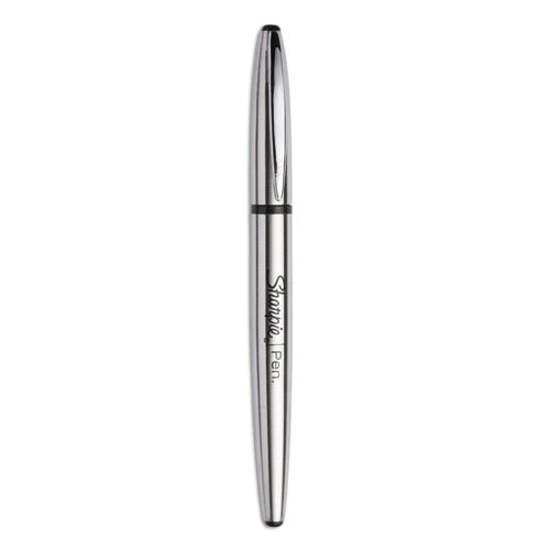 Stainless Steel Porous Point Pen, Stick, Fine 0.5 mm, Black Ink, Brushed Silver Barrel
