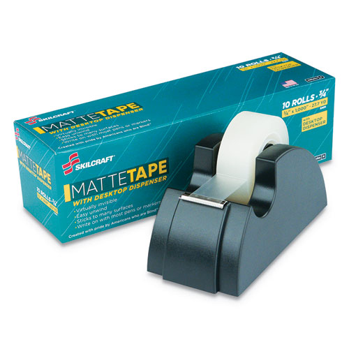 7510015806224 SKILCRAFT Desktop Tape Dispenser with 10 Matte Rolls of Tape, 1" Core, Plastic, Black