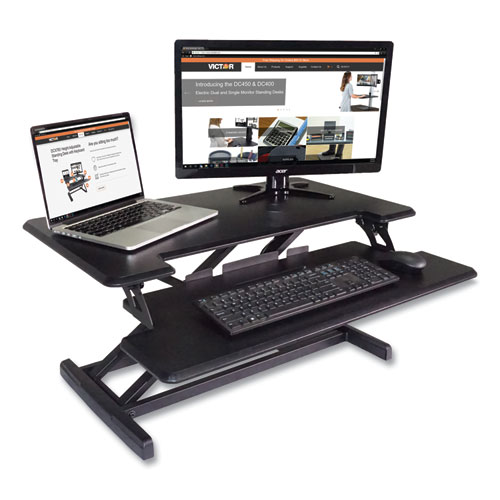 High Rise Height Adjustable Compact Standing Desk with Keyboard Tray, 32.5 x 25 x 19, Black, Ships in 1-3 Business Days