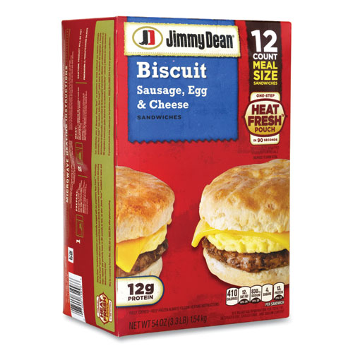 Biscuit Breakfast Sandwich, Sausage, Egg and Cheese, 54 oz, 12/Box, Ships in 1-3 Business Days