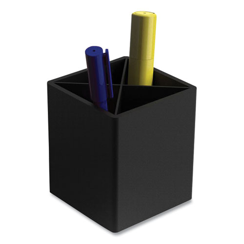 Divided Plastic Pencil Cup, 3.31 x 3.31 x 3.87, Black