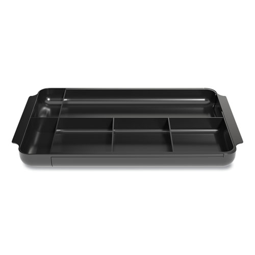 Seven-Compartment Expandable Plastic Drawer Organizer, 12.8 x 8.5 x 1.34, Black