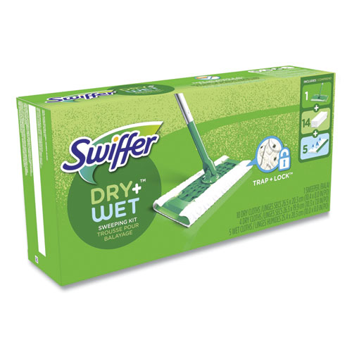 Sweeper Mop, 10 x 4.8 White Cloth Head, 46" Silver/Green Aluminum/Plastic Handle