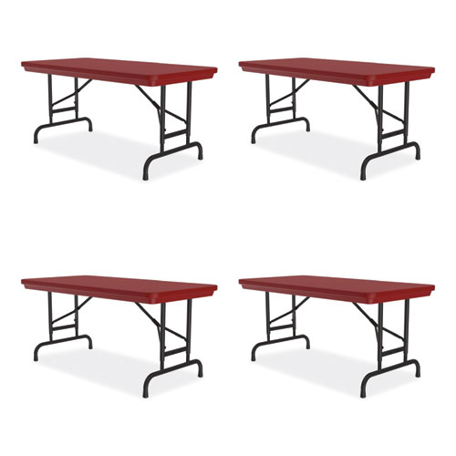 Adjustable Folding Table, Rectangular, 48" x 24" x 22" to 32", Red Top, Black Legs, 4/Pallet, Ships in 4-6 Business Days