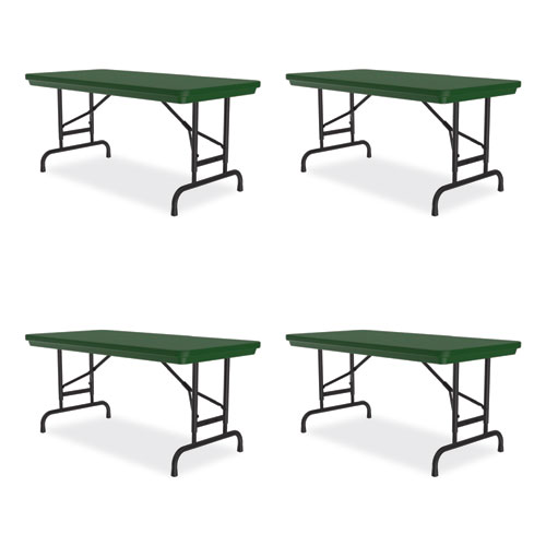 Adjustable Folding Table, Rectangular, 48" x 24" x 22" to 32", Green Top, Black Legs, 4/Pallet, Ships in 4-6 Business Days