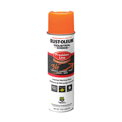 Industrial Choice M1600 System Solvent-Based Precision Line Marking Paint, Flat Fluorescent Orange, 17 oz Aerosol Can, 12/CT