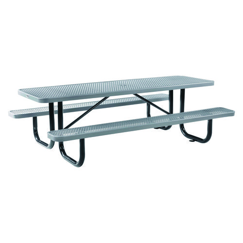 Expanded Steel Picnic Table, Rectangular, 96 x 62 x 29.5, Gray Top, Gray Base/Legs