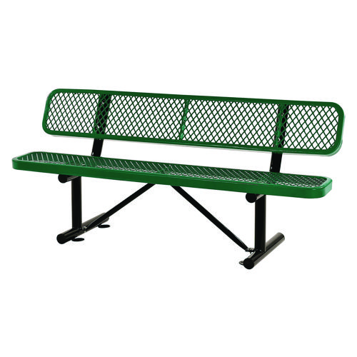 Expanded Steel Bench With Back, 72 x 24 x 33, Green, Ships in 1-3 Business Days