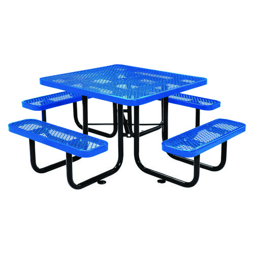 Expanded Steel Picnic Table, Square, 81 x 81 x 29.5, Blue Top, Blue Base/Legs