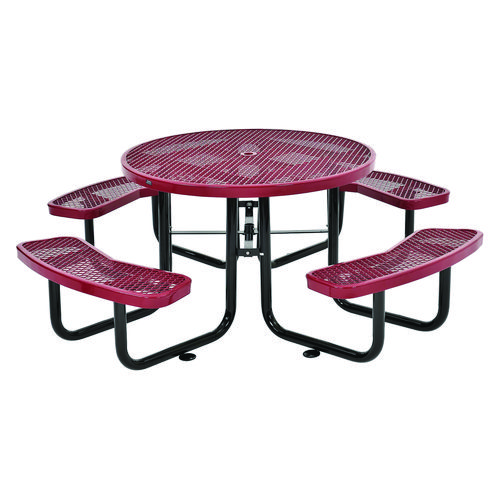 Expanded Steel Picnic Table, Round, 46" Dia x 29.5"h, Red Top, Red Base/Legs