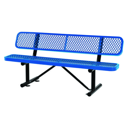 Expanded Steel Bench With Back, 72 x 24 x 33, Blue, Ships in 1-3 Business Days