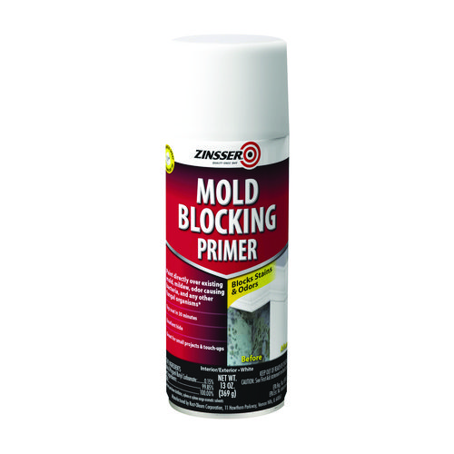Mold Blocking Primer Spray, Interior/Exterior, Flat White, 13 oz Aerosol Can, 6/Carton