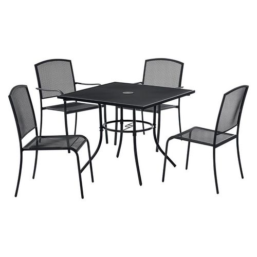Interion Mesh Cafe Table and Chair Sets, Square, 48 x 48 x 29, Black Top, Black Base/Legs