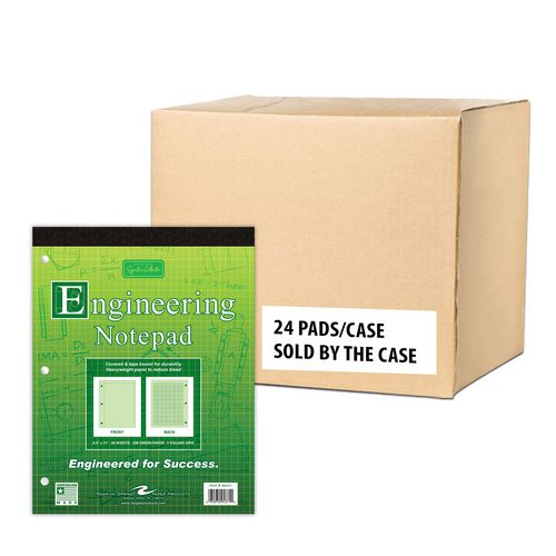 Covered Engineering Pad, 5 sq/in Quadrille Rule, 80 Green 8.5 x 11 Sheets, 24/Carton, Ships in 4-6 Business Days