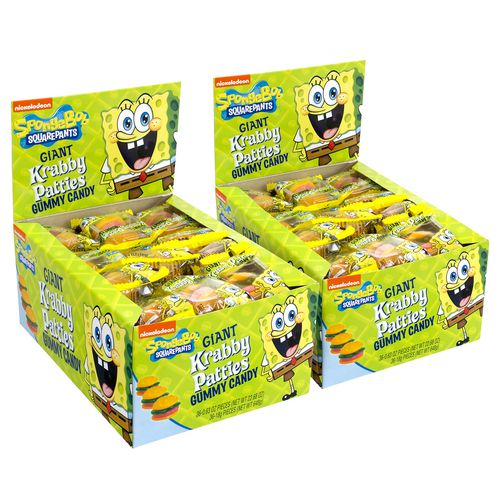 SpongeBob Squarepants Giant Krabby Patties Gummy Candy, Fruity, 0.63 oz Packet, 36/Bag, 2/Carton, Ships in 1-3 Business Days